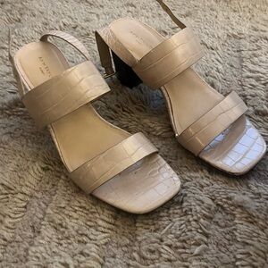 Ann Taylor Croc-Embossed Double Strap Block Heel Sandals